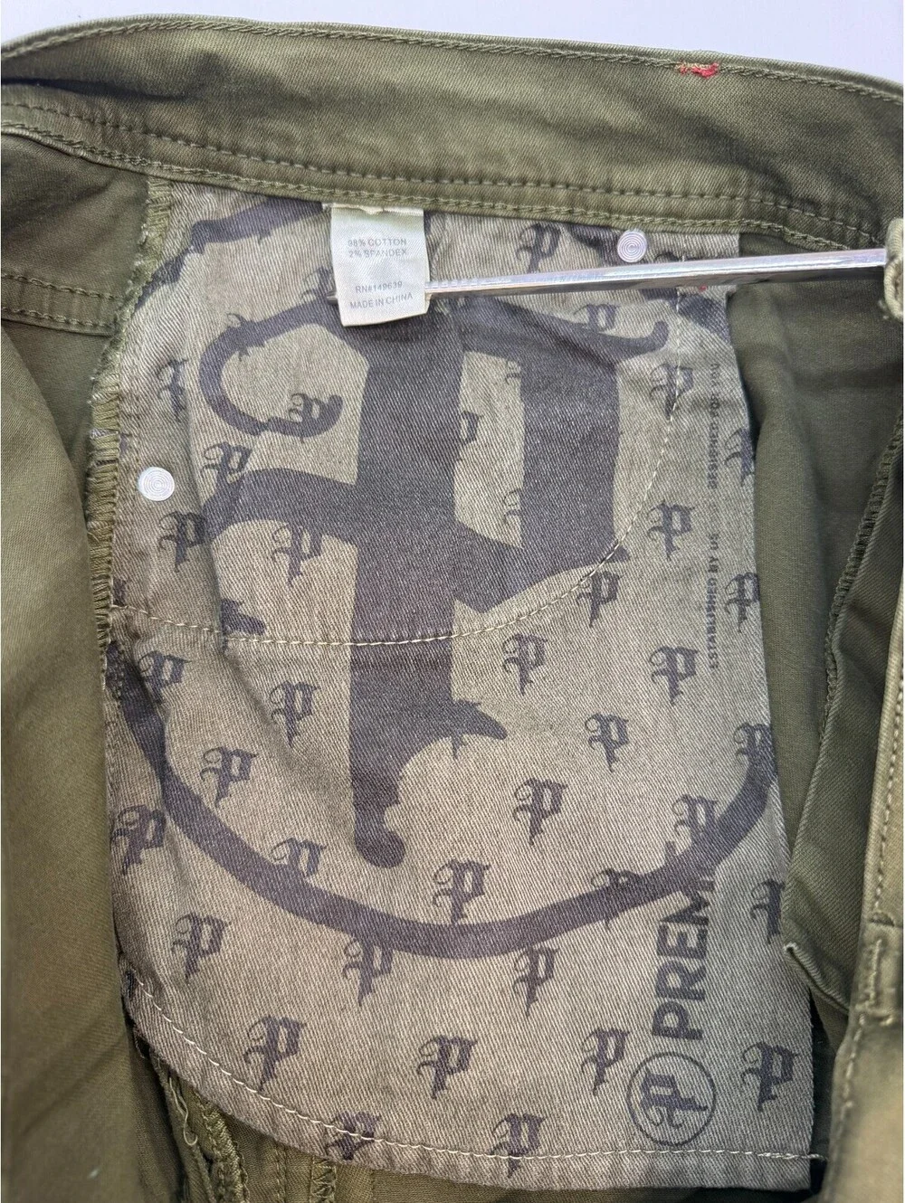 Preme Men's Jeans Straight Mid Rise Denim Cargo Pocket Solid Size 40 Green